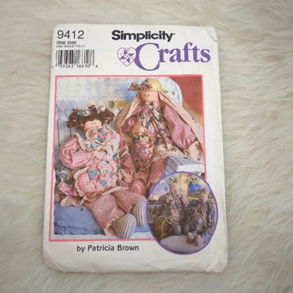 SIMPLICITY 9412 Stuffed 29" Soft Doll In People Bear Bunny  And Cat With Clothes